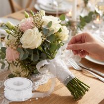 Artikel Hochzeitsband aus Organza mit Perlen Weiß 20mm x 5m