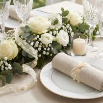 Artikel Dekoband mit Perlen Creme 20 mm x 5 m für Tisch- und Blumendekoration