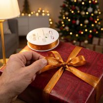Artikel Geschenkband Stoff Orange mit Goldschrift Weihnachten 15mm x 18m