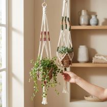 Artikel Blumenampel Makramee Creme Ø12cm mit Seegras-Übertopf H85cm 2 Stück