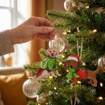 Artikel Weihnachtsanhänger Hund 2er-Set 12cm Metall mit Naturfaser