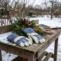 Artikel Kixx Winterhandschuhe Gr. 10 aus Vollschweineleder und Baumwolle, Blau-Beige, für Gartenarbeit