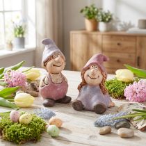 Artikel Wichtelpaar aus Keramik, Junge und Mädchen, Lila und Rosa, H10/14cm, Frühlingsdeko
