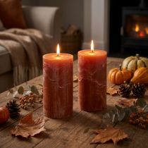 Artikel Stumpenkerzen 2er Set durchgefärbt Dunkelorange 85×150mm Wohnraumdekoration