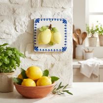 Artikel Keramik-Wandkachel mit Zitronenmotiv 15×15 cm in Weiß, Blau und Gelb