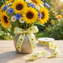Artikel Polyester Geschenkband mit Sonnenblumenmotiv, 25mm x 18m, Gelb