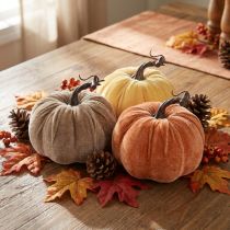 Artikel Kunststoff Kürbis Deko Ø13cm H11,5cm Herbstfarben Gelb Braun Orange 3er-Set
