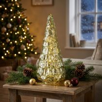 Artikel Weihnachtsbaum aus Glas mit LED-Beleuchtung 38 cm Grün-Gold