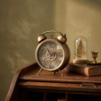 Artikel Steampunk Deko-Wecker aus Kunststoff und Plexiglas, Bronze, 23x8x29,5cm, mit römischen Zahlen