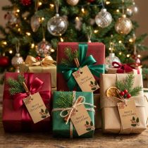 Artikel Geschenkanhänger aus Papier Naturbraun mit "Merry Christmas"-Motiv, 8,5 × 5,5 cm, 20 Stück