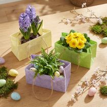 Artikel Geschenktaschen aus Papier gewebt mit Henkeln 20×10×10 cm Pastellfarben Grün Gelb Lila 6er Set