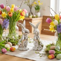 Artikel Keramik Dekofigur Osterhase Silber sitzend 18cm 2 Stück