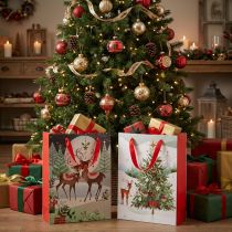 Artikel Geschenktaschen aus Pappe mit Hirsch- und Weihnachtsbaum-Motiv 24×18 cm, 2 Stück