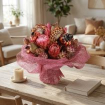 Artikel Trockenblumenmix aus Proteen Mohn und Artischocken 38cm Pink für Wohnraumdekoration