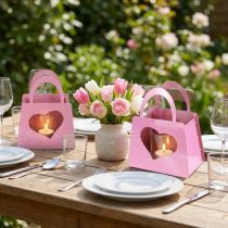 Artikel Windlicht Metall Rosa Tasche mit Herz und Glaseinsatz H18cm 2er-Set
