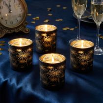 Artikel 6er-Set Glas-Windlichter Schwarz-Gold, Feuerwerksmotiv, 9 cm