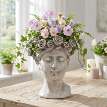 Artikel Blumentopf Damenbüste Pflanzkopf aus Kunststein H18cm Grau Grün
