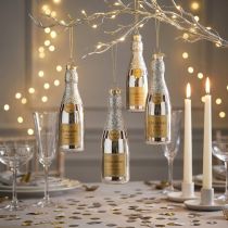 Artikel Hängedeko Champagnerflaschen Kunststoff Silber 13cm 5 Stück