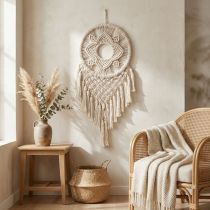 Artikel Makramee Traumfänger aus Baumwolle in Creme, 29 × 72 cm