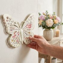 Artikel Wanddekoration Metall Schmetterling mit Rosendruck 29,5 cm Cremeweiß