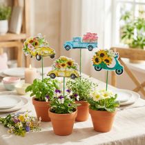 Artikel Gartenstecker aus Holz, Fahrzeuge mit Blumen, 16 Stück, bunt sortiert
