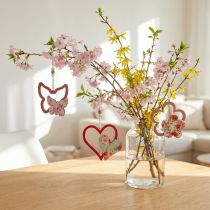 Artikel Holzanhänger Set - Herz, Schmetterling, Blume mit Blumenmuster, 8,5–9 cm, 6 Stück