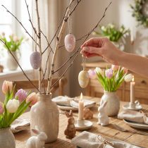 Artikel Holzeier Mini 3,5 cm mit Blumenmuster, Lila, Rosa, Gelb, 6 Stück, Osterdekoration