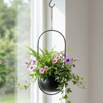Artikel Blumenampel aus Metall, schwarz, Ø15 cm, mit Naturfaserkordel