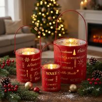 Artikel Deko-Laternen 3er-Set Metall Rot-Silbern H13/18/23cm mit Weihnachtsmotiven