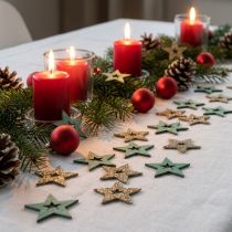 Artikel Streudeko Holzsterne Grün-Gold, Weihnachtsdeko, 4 cm, 72 Stück