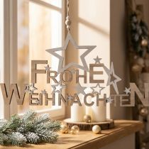 Artikel Holzdeko "Frohe Weihnachten" mit Sternen, Natur-Weiß, 15x30cm, 2 Stück