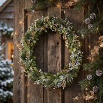 Artikel Weihnachtskranz Trockenkranz aus Eichenlaub und Kardendistel Ø45cm Grün-Gold