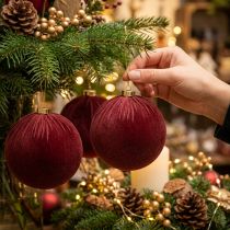 Artikel Weihnachtskugeln Samtoptik Weinrot 15 cm 3er Set für Innenbereich