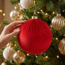 Artikel Weihnachtskugel Rot 15 cm mit Samtüberzug zum Aufhängen 3er-Set