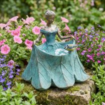 Artikel Vogeltränke Gartenfigur Mädchen im Blütenkleid, 33,5 cm, Polyresin, Bronze-Grün