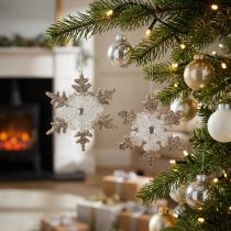Artikel Christbaumschmuck Schneeflocke 9cm Gold Weiß 2 Stück Kunststoff