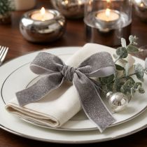 Artikel Samtband Glitter Silber Grau 20mm x 10m Dekoband