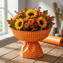Artikel Manschettenpapier aus Papier und Kunststoff, 25 cm x 100 m, orange-gelb kariert, für Blumen und Dekoration