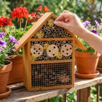 Artikel Balkon Insektenhotel aus Holz mit Solar-Leuchten Orange 23x24cm