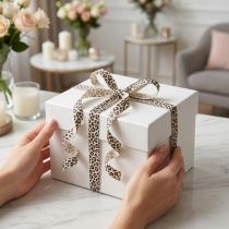 Artikel Geschenkband Baumwolle Leopardenmuster 10 mm 100 m cremeweiß