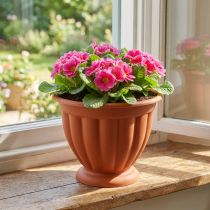 Artikel Topf mit Fuß aus Kunststoff Ø19 cm H15 cm in Terrakotta-Optik