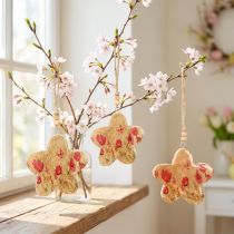 Artikel Holzanhänger Blume mit Schmetterling Natur-Pink 9 cm 4 Stück