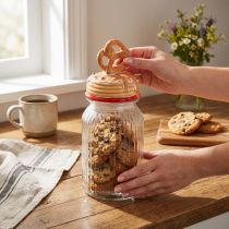 Artikel Bonboniere Glas Keksglas Ø11cm H28,5cm mit Keramikdeckel Brezel-Motiv