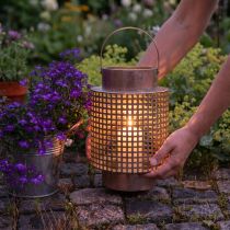 Artikel Deko Laterne Windlicht Metall Rosé und Türkis Ø18cm H29cm mit Glaszylinder