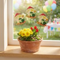 Artikel Dekostecker Holz 6,5 cm Frosch mit Fliegenpilz und Blume, 18 Stück