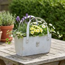 Artikel Metalltasche aus verzinktem Metall mit Henkel, 28 cm, Vintage-Grau, für Innen- und Außenbereich