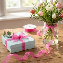 Artikel Geschenkband aus Polyester 2,5 cm x 20 m Rosa mit Punktemuster für Dekoration und Geschenkverpackung