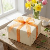 Artikel Geschenkband aus Polyester 1,5 cm x 20 m Orange mit weißen Punkten