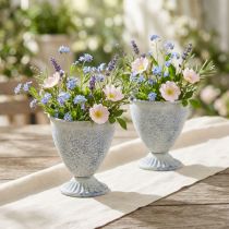 Artikel Mini Metallpokal Vase Kelch 11,5 cm Weiß Blau Vintage Dekoration 2er Set