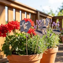 Artikel Gartenstecker Holz Flip Flops und Boot Blau-Weiß 8 cm 12 Stück